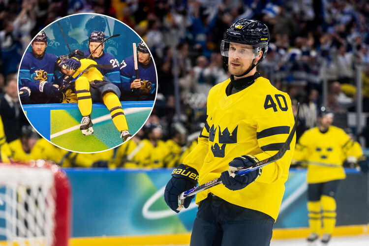 Фото дня: звезда шведской сборной улетел на скамейку финнов